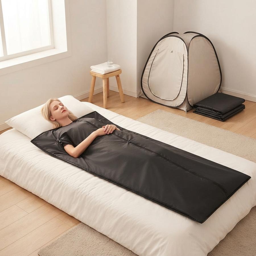 Infrared Sauna Blanket for Home Detox set up in a home room