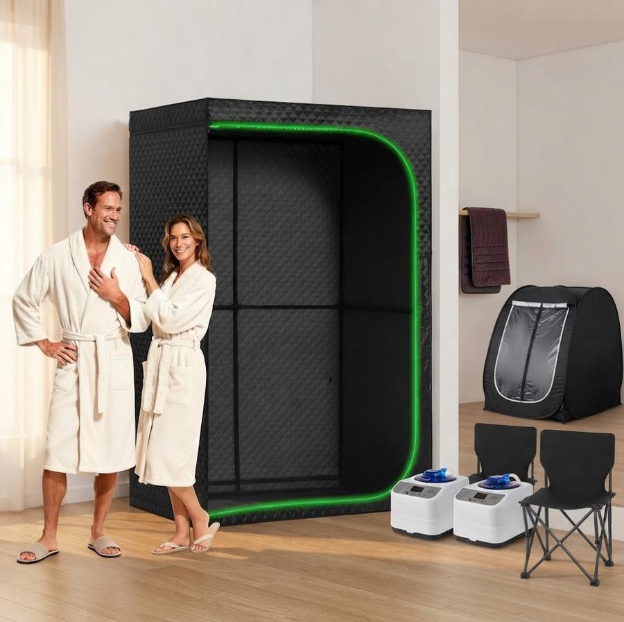 Steam Sauna Tent, Double Rectangular set up in a home room